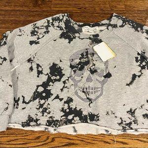 Vintage Havana Beaded Skull Cropped Tie Dye Sweatshirt
